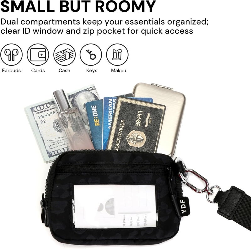 YDF Keychain Wallet for Women Mini Zip Card Holder with ID Window Coin Purse Detachable Wristlet Small Wallets Black Leopard - Image 5